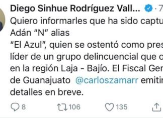 Gobernador de Guanajuato informó en redes detención de líder criminal