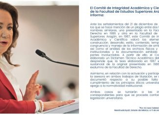 Tesis de ministra Yasmín Esquivel, copia sustancial de la presentada en 1986: comité de FES Aragón