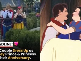 Pareja de adultos mayores se vuelve viral por ir a Disneylandia, en su aniversario, disfrazados de Blancanieves y su príncipe