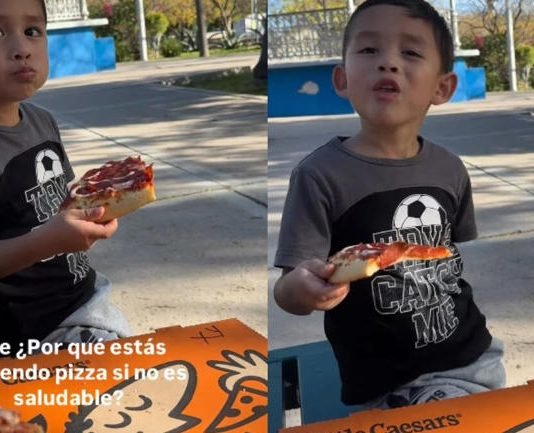 ¿Por qué estás comiendo pizza si no es saludable?: Niño responde de forma creativa y se vuelve viral en redes sociales