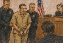 El general Gerardo Mérida acude a segunda audiencia en NY; encadenado y para definición de pruebas